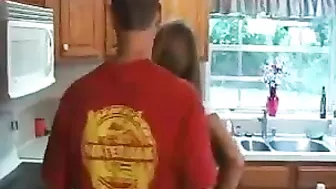 Smart guy with ease coaxes busty stepmom to have XXX quickie in kitchen