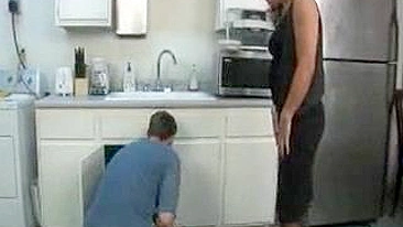 Horny mom seduces young repairman hoping he can fix her XXX pipes