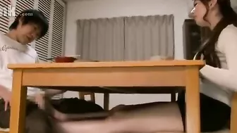 Naughty Japanese stepmom strokes XXX dick of slave using only feet