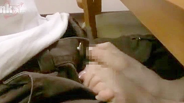 Naughty Japanese stepmom strokes XXX dick of slave using only feet