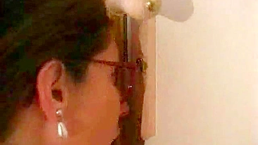 Nerdy mom with XXX bush gets properly pounded after being caught spying
