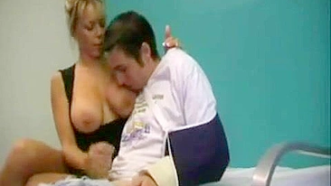 Chesty mom helps injured stepson feel better by stroking his XXX dick