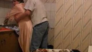 Chubby mom dragged into XXX quickie with horny stepson in kitchen