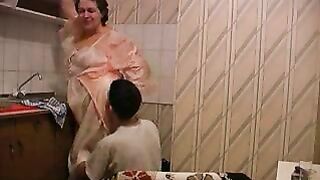 Chubby mom dragged into XXX quickie with horny stepson in kitchen