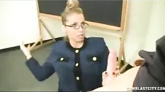 Nerdy teacher rewarded with massive XXX facial after sucking boner