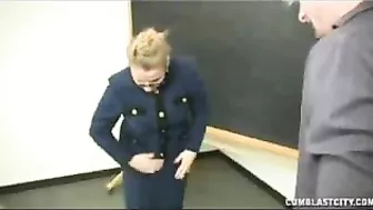 Nerdy teacher rewarded with massive XXX facial after sucking boner