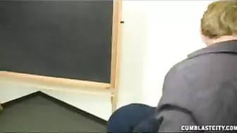 Nerdy teacher rewarded with massive XXX facial after sucking boner