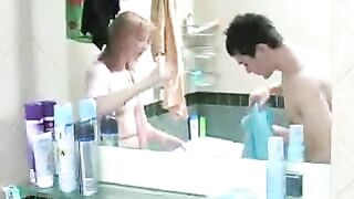 Skilled boy manages to fuck friend's slutty mom in XXX bathroom