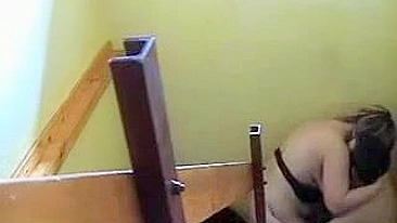 Chubby Russian mom and stepson meet on the stairs for XXX quickie