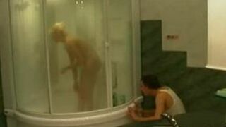 Naughty boy sneaks in bath to fuck XXX twat of stunning blonde mom