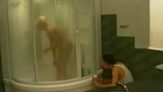 Naughty boy sneaks in bath to fuck XXX twat of stunning blonde mom