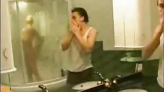 Naughty boy sneaks in bath to fuck XXX twat of stunning blonde mom