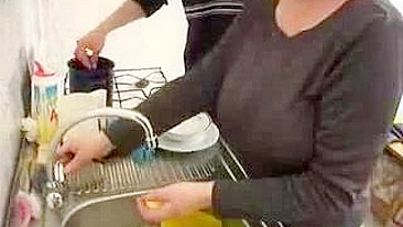 Busty mom happily takes part in unforgettable XXX foursome in kitchen