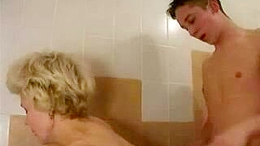 Visit to bath ends for boy with XXX fun involving friend's blond mom