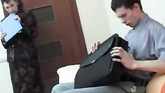 Innocent boy tempted into XXX quickie with mature secretary