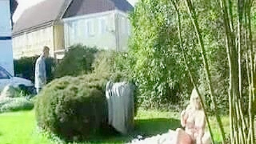 Chubby blond mom has her XXX bush nailed by neighbor in backyard