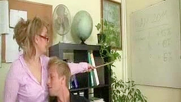 Mature teacher during lesson finds time to have fun with stud's XXX cock