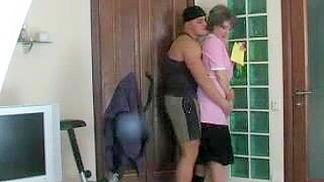 Jock interrupts training to have XXX quickie with mom's mature maid