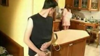 Slutty mom finds time for XXX fun with horny stepson in kitchen