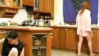 Slutty mom finds time for XXX fun with horny stepson in kitchen