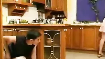 Slutty mom finds time for XXX fun with horny stepson in kitchen