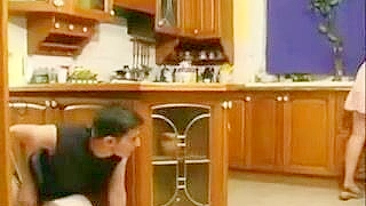 Slutty mom finds time for XXX fun with horny stepson in kitchen