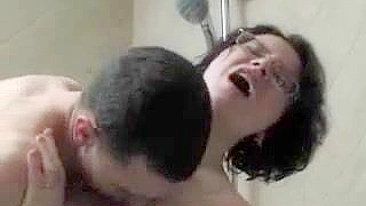 Boy joins curvy mom in shower and properly fucks her wet XXX cunny