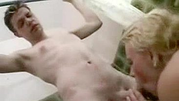 Blonde mom washes stepson in XXX shower then gets drilled by him