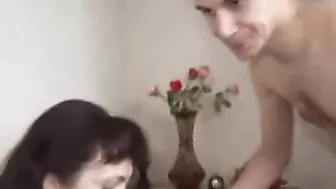 Horny Russian mom tempts son's friend into XXX lovemaking on couch