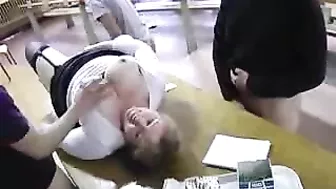 French BBW mom has XXX threesome with students in the classroom