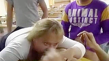 French BBW mom has XXX threesome with students in the classroom