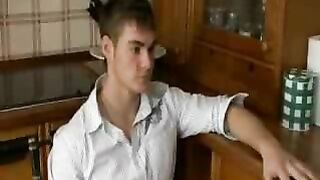 Petite boy has XXX quickie with friend's long-legged mom in kitchen