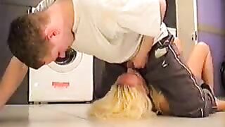 Blonde mom impaled with stepson's ragging XXX boner in the kitchen