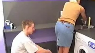 Blonde mom impaled with stepson's ragging XXX boner in the kitchen