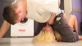 Blonde mom impaled with stepson's ragging XXX boner in the kitchen