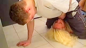 Blonde mom impaled with stepson's ragging XXX boner in the kitchen