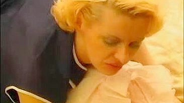 Innocent bald boy lured into XXX encounter with mature blonde maid