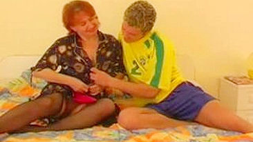 Mature mom takes care of stepson's XXX bulge after his soccer training