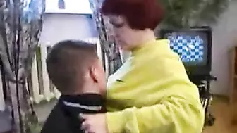 Kinky mom with saggy tits rushes to suck and ride stepson's XXX cock