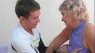 Cute Russian mom gets facialized after taking younger XXX dick deep