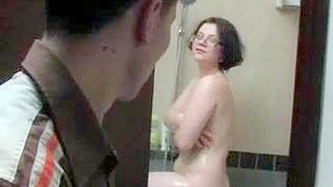 Stepson spies on XXX mom in the shower and fucks her right there