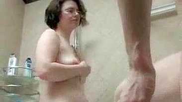 Stepson spies on XXX mom in the shower and fucks her right there