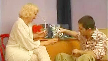 Filthy mom seduces a younger guy on XXX sex after a gulp of vodka