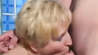 Blonde mom drinks XXX cum after fucking a younger man in the kitchen