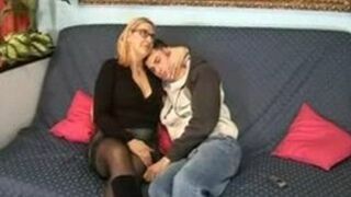 Big-assed mature with glasses comforts young dude with her XXX cunt