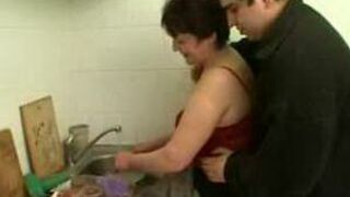 Russian stepmom quits washing the dishes to take son's XXX dick