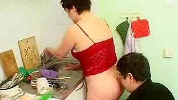 Russian stepmom quits washing the dishes to take son's XXX dick