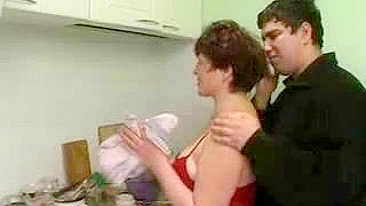 Russian stepmom quits washing the dishes to take son's XXX dick