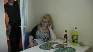 Chubby Russian mom rushes to suck XXX dick of her younger lover boy