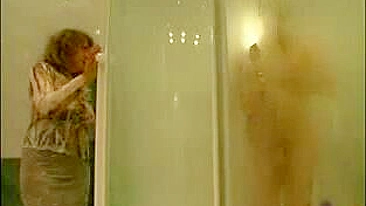 Russian mom spies on the showering stepson and uses his XXX dick